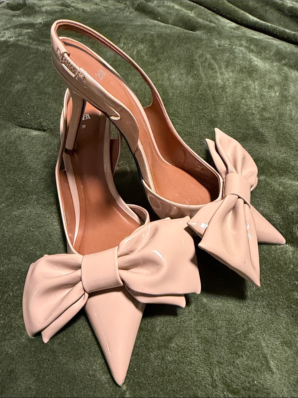Zara Blush Pink Pointed Slingback Pumps with Bow